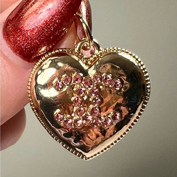 CHANEL Gold Puffy Heart Charm with Pink Accents - Picture 1 of 4